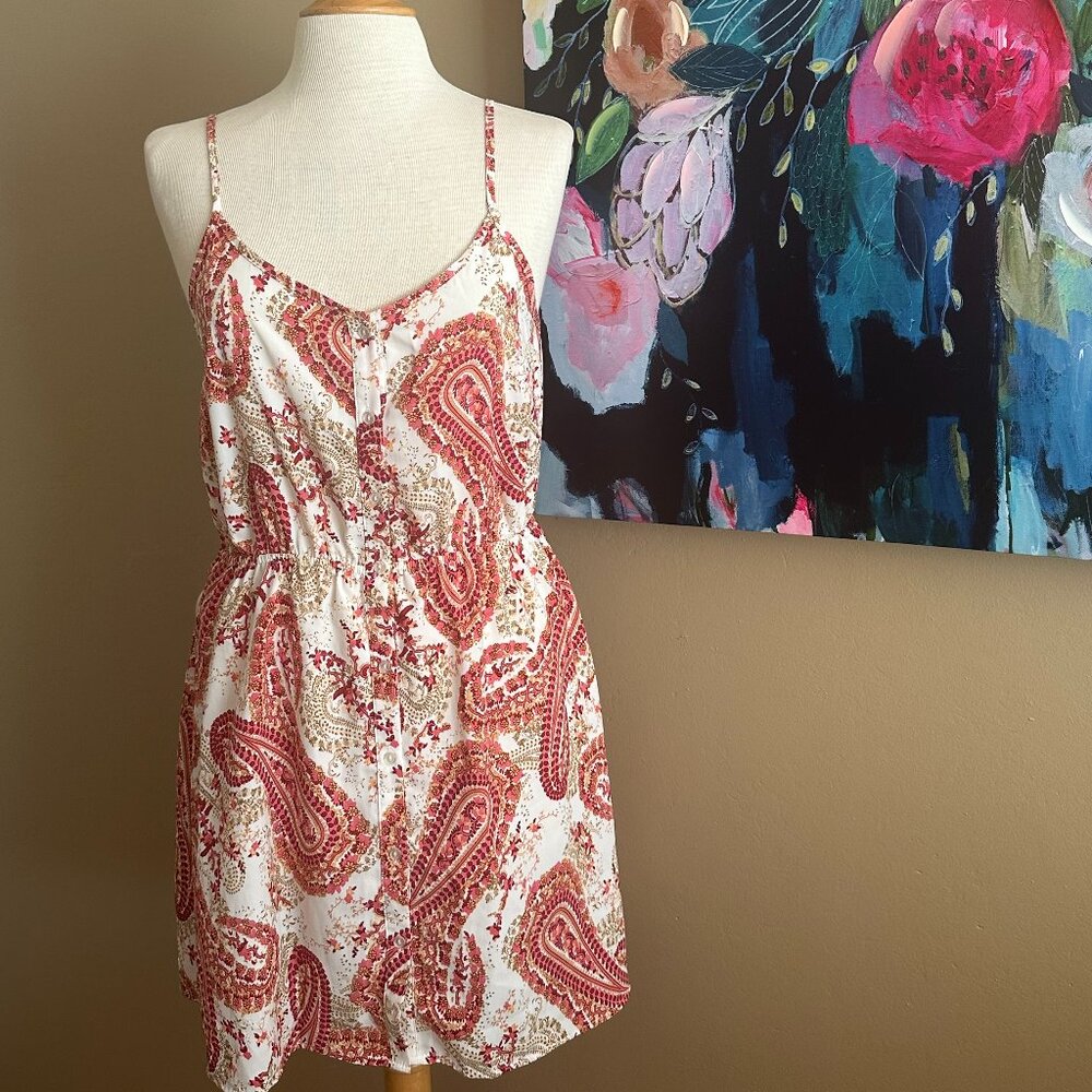 Forever 21 Paisley Mini Dress Boho Pink Festival Sundress M